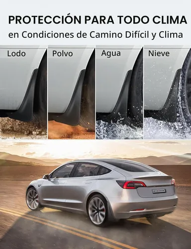Vista 4 de BASENOR 2017-2023 Tesla Model 3 solapas de barro protectores contra salpicaduras guardabarros (diseño patentado) sin perforación sin cinta