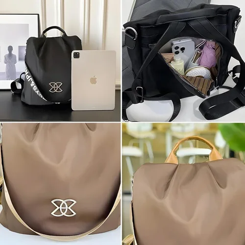 Vista 6 de BIMEL Bolsa multiusos antirrobo, bolsa de tela Oxford cruzada de 3 vías, mochila de viaje ligera mochila de viaje ligera, Café, Bolso cruzado