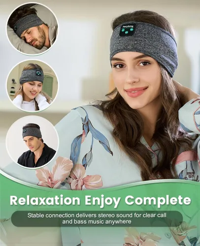Vista 5 de Perytong: Diadema para dormir - Auriculares Bluetooth para dormir para durmientes de lado - Auriculares para dormir, diadema cómoda con micrófono