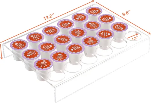 Vista 3 de IEEK Paquete de 2 soportes planos de 24 ranuras para cápsulas de café, organizador de cajones de taza K para oficina y cocina, bandeja organizadora