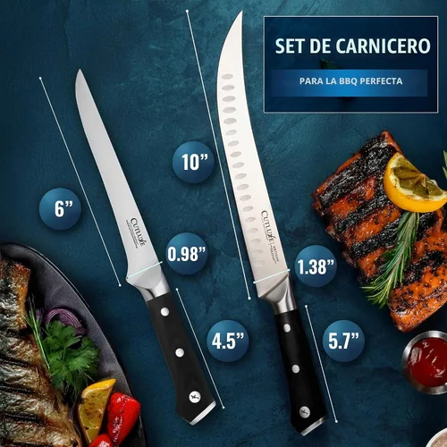 Vista 6 de Cutluxe Butcher Carving Set, Cimeter Breaking & Boning Knife for Meat Cuchillas profesionales para barbacoa, acero alemán afilado, asas ergonómicas