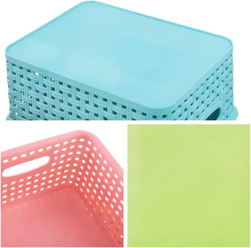Vista 3 de Cesta de almacenamiento pequeña de colores, cesta de tejido de plástico, juego de 6