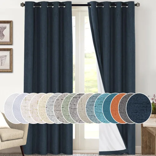 Vista 106 de Cortinas con textura de lino 100% opacas de 64 pulgadas de largo, juego de 2 paneles de cortinas de lino opacas con forro aislante térmico que Arena