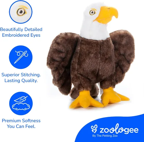 Vista 4 de The Petting Zoo Peluche de águila calva, regalos para niños, animales de vida silvestre Earth Keeperz, juguete de peluche de águila calva