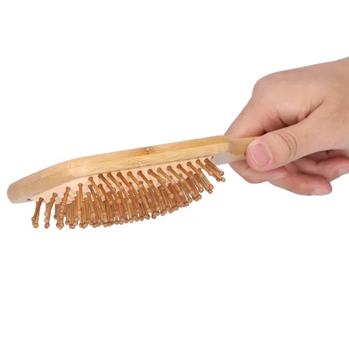 Vista 5 de Cepillo de pelo de bambú, protector para el cabello, desenredante, alisado, para todo tipo de cabello, unisex, familia