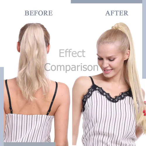 Vista 74 de Rich Choices Extensión de cola de caballo con clip de garra, cabello humano real, una pieza, extensiones de cabello largo Remy para mujer, #18P613