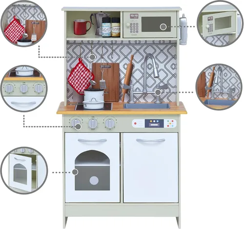 Vista 6 de Teamson Kids - Little Chef Boston Modern Play Kitchen - Verde oliva/Blanco 22.25 x 12 x 37.5 pulgadas