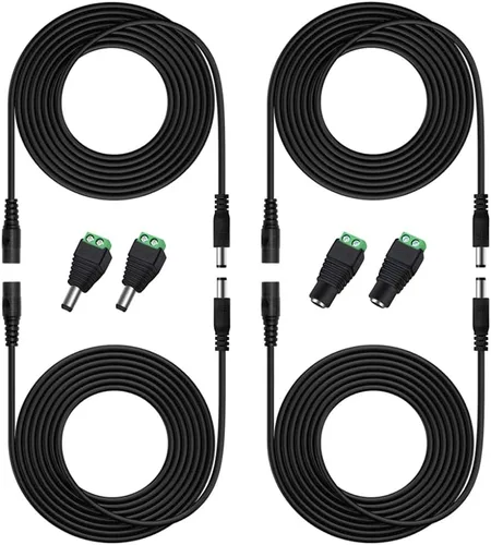 Vista 10 de 2 cables de extensión de alimentación CC de 10 pies (9.8 ft) de 12 V con conectores adaptadores de conector de alimentación (2 x macho + 2 hembra)