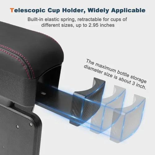 Vista 4 de Reposabrazos para automóvil, altura ajustable con orificio telescópico ajustable, extensor de reposabrazos suave y cómodo, material ABS, codo, cojín
