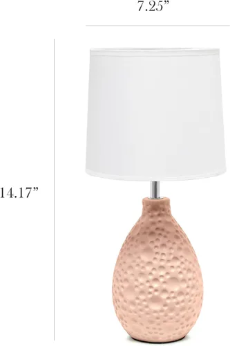 Vista 3 de Simple Designs LT1193-PNK Lámpara de mesa de cerámica ovalada refinada y texturizada de 14.17 pulgadas, para sala de estar, dormitorio, oficina, Rosa
