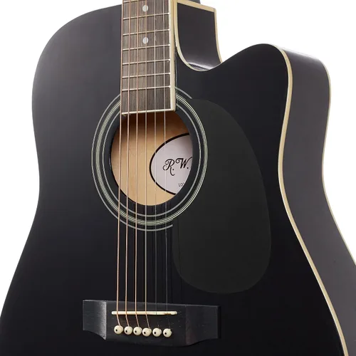 Vista 4 de Jameson Guitars - Guitarra eléctrica acústica Thinline de tamaño completo con funda y púas, negra, para diestros