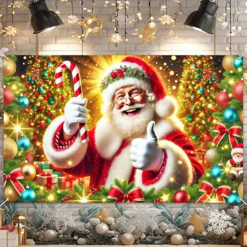 Vista 10 de BlissYard Pancarta de Fondo Navideño Escena de Chimenea con Muñeco de Nieve Reno Medias Guirnalda Árbol Regalos Decoración de Fiesta Navideña 71×43