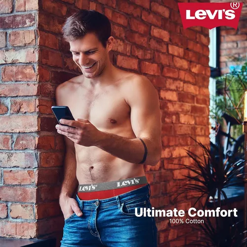 Vista 3 de Levi's Calzoncillos tipo bóxer para hombre, ropa interior de algodón transpirable para hombre, paquete de 6