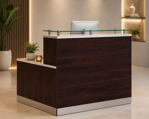 Vista 10 de NBF Recepción Mostrador superior de cristal para vestíbulo de oficina, 48" W, Driftwood Gris