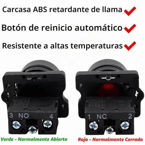 Vista 2 de Interruptor de botón, verde NO y rojo NC, DPST 660V, 2