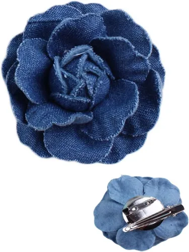 Vista 2 de Broche de flores de mezclilla con pinzas y alfileres azules para el cabello BW21