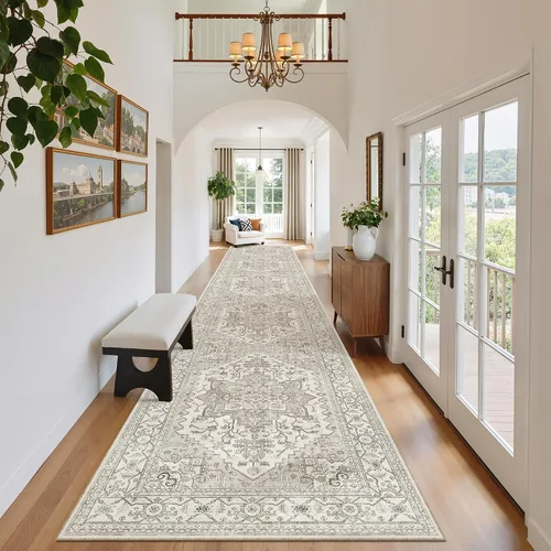 Vista 259 de Madane Alfombra lavable de 2 x 3 pies, alfombra de entrada pequeña, antideslizante, vintage, para entrada interior, alfombra de pelo bajo