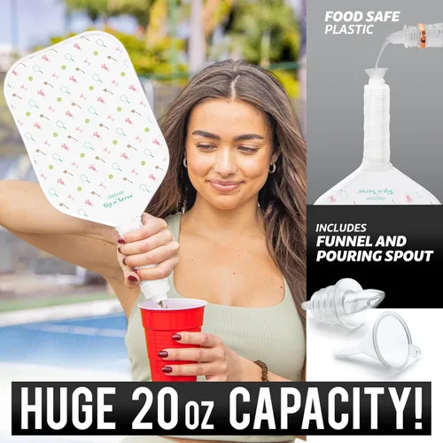 Vista 3 de GoSports Sip N' Serve Pickleball Paddle Flask (20 onzas) – Frasco de viaje con alcohol oculto – Divertido regalo de licor – Incluye embudo y boquilla