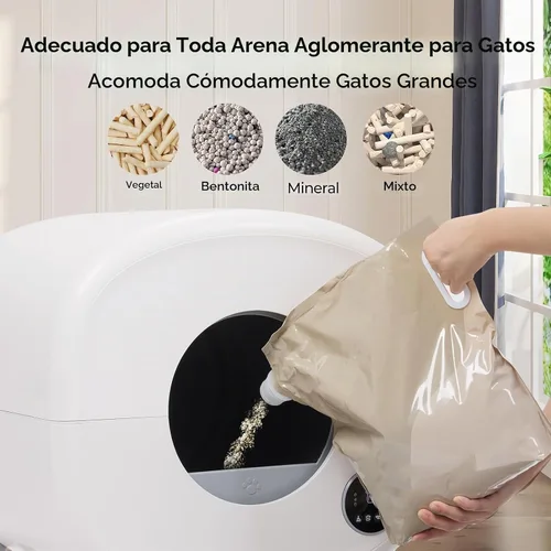 Vista 6 de Fsitego Caja de arena para gatos autolimpiante: caja de arena automática extra grande de 76L para múltiples gatos, sin olor, control inteligente