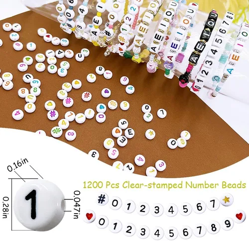 Vista 2 de MIIIM 1200 piezas cuentas de números para pulseras, cuentas de números redondas de 4x7mm 0-9 para dígitos de teléfono, llaveros, collares