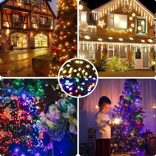 Vista 3 de Luces de Cuerda de Navidad con Sensor de Movimiento Musical que Cambian de Color, 110 Pies, 400 LED, Blanco Cálido Multicolor, Luces de Árbol