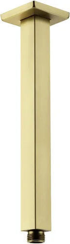 Vista 18 de Brazo de ducha de oro cepillado con brida de 6 pulgadas de acero inoxidable recto superior de lluvia cabezal de ducha de extensión de tubo cuadrado