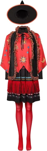Vista 8 de Disfraz de mago para mujer, disfraz de bruja para cosplay, falda de sombrero, bufanda, traje de fiesta de Halloween