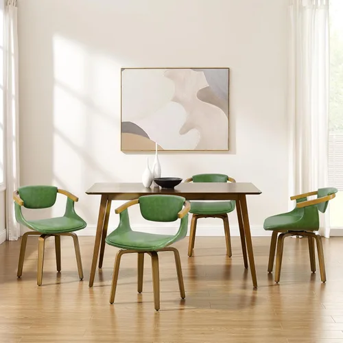 Vista 7 de Zouron Silla de escritorio sin ruedas, moderna silla de oficina de madera, silla de cuero sintético con brazo para sala de estar, dormitorio
