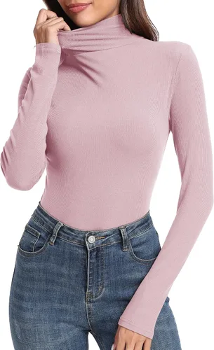 Vista 3 de PALINDA Camisas de manga larga ajustadas con cuello alto acanalado para mujer