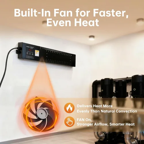 Vista 4 de Calentador utilitario con termostato integrado, calentador eléctrico para casa de bombas de 600W 120V, diseño de convección con ventilador