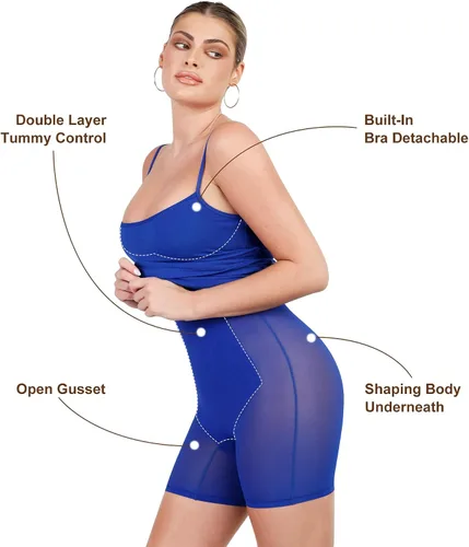 Vista 2 de Popilush The Shapewear - Vestido ajustado de verano por debajo de la rodilla, brasier moldeador integrado, sin mangas, vestido casual para mujer
