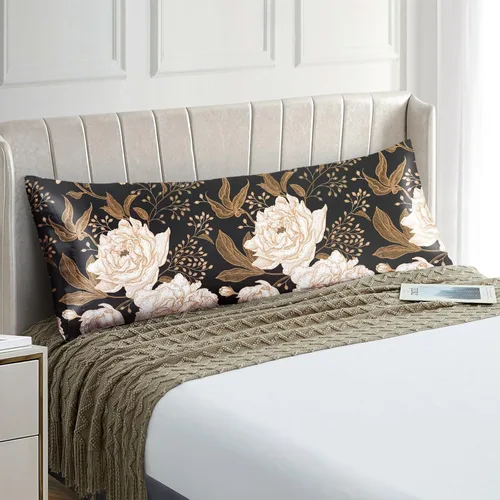 Vista 43 de EXQ Home - Funda de almohada de satén para cuidar el cabello y la piel, tamaño estándar, de seda con estampado negro, juego de 2 fundas con cierre