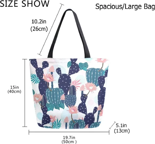 Vista 3 de ZzWwR Elegante bolso de hombro extra grande con patrón lindo para playa, viajes, fin de semana, gimnasio, compras de comestibles, Cactus