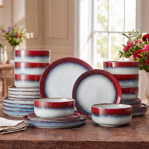 Vista 28 de Stoneware Dinnerware Sets for 8, Reactive Glaze, Beige