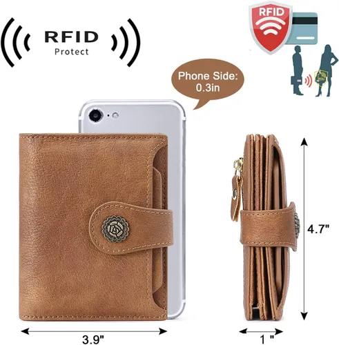 Vista 3 de CLUCI Billeteras pequeñas para mujer, con bloqueo RFID, de cuero, triple, compactas, con ventana de identificación, monedero con cremallera