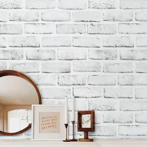 Vista 2 de Timeet - Papel pintado de despegar y pegar, papel de contacto de ladrillo blanco gris, papel de pared 3D autoadhesivo extraíble para dormitorio