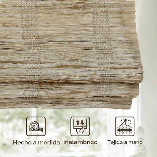 Vista 4 de TWOPAGES Persianas romanas de bambú tejido natural sin taladrar para Ln02 Almendra