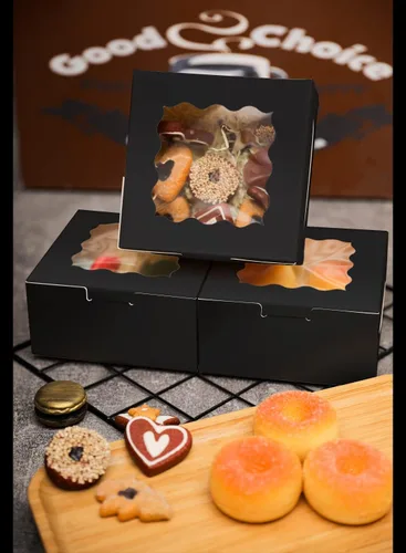 Vista 8 de Bakepacker 100 piezas de cajas de panadería negras con ventana de 6x6x3 pulgadas, gruesas y resistentes, cajas de macarrón y de repostería, cajas
