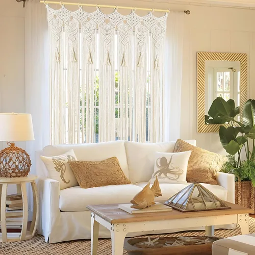 Vista 3 de Cortina bohemia de macramé hecha a mano con borlas, gran macramé para colgar en la pared, divisor de habitación para sala de estar, dormitorio