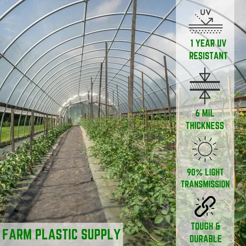 Vista 2 de Farm Plastic Supply - Lámina de plástico transparente para invernaderos - 6 mil - Película de polietileno resistente a los rayos UV de 1 año