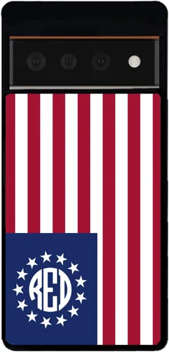 Vista 5 de Betsy Ross - Funda de goma negra con monograma de bandera estadounidense compatible con Google Pixel 10, 10 Pro, 10 Pro XL, 9a, 9 Pro, Pixel 9