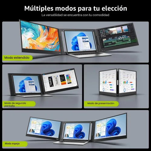 Vista 9 de QQH Extensor de pantalla para laptop, extensor de monitor de portátil USB C Negro