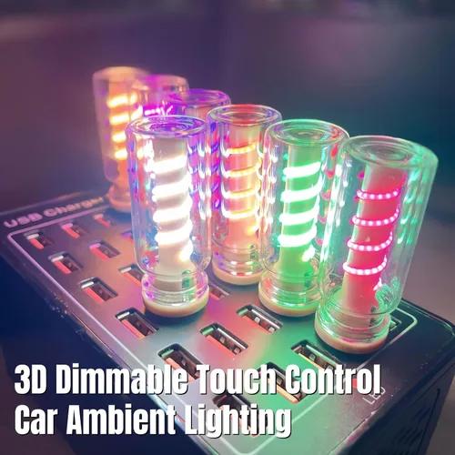 Vista 2 de Luces USB para automóvil, control táctil regulable 3D, iluminación ambiental para automóvil, luz nocturna USB enchufable, estilo retro, mini