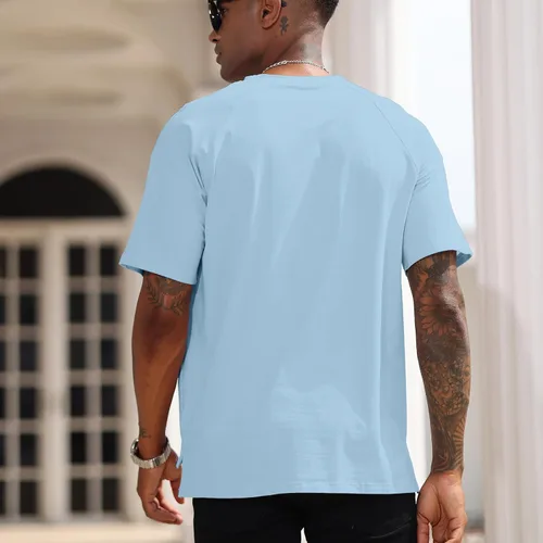 Vista 4 de Camiseta de entrenamiento de ajuste holgado para hombre, camiseta de algodón ligera, casual, cuello redondo, estampada
