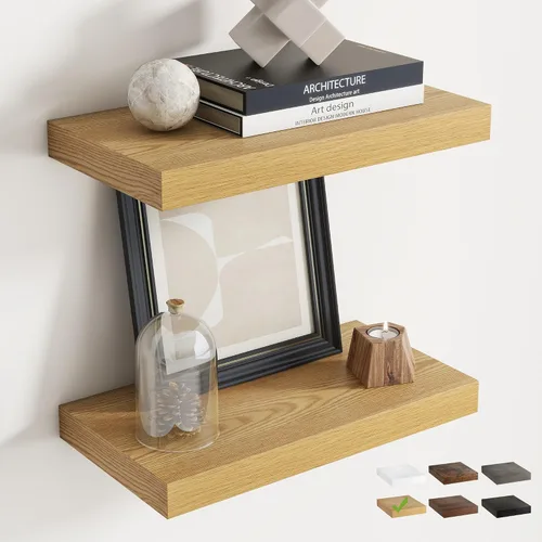 Vista 30 de Estantes flotantes cuadrados de 8 pulgadas para pared, paquete de 3, estantes de baño con veta de madera de 8"D con soportes invisibles, estantes