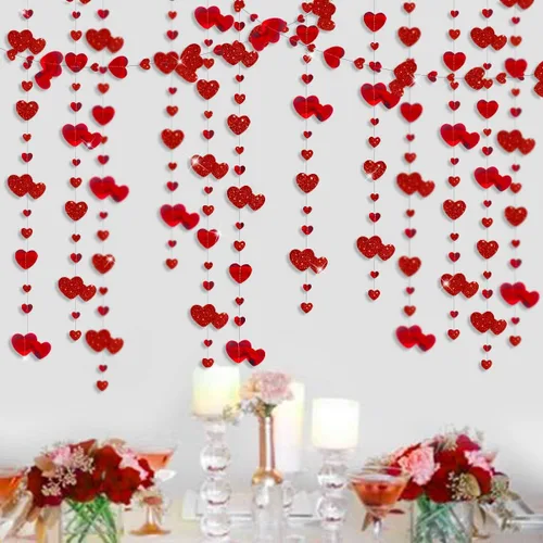 Vista 11 de 52 pies Guirnalda de corazón de amor dorado azul marino para decoración de fiesta del día de San Valentín Bandera de serpentina colgante azul real