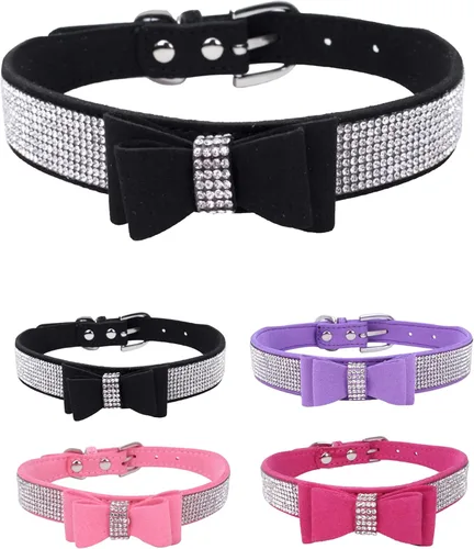 Vista 7 de Collar de perro para perros pequeños, collares ajustables de cuero de gamuza para perro, collar de perro rosa para gato, collar de perro