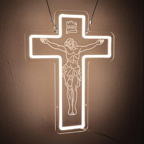 Vista 7 de Letrero de neón con cruz de Jesús, luz de neón LED de cruz de Jesús blanca cálida, hecha a mano con grabado 3D para amigos, familia, compromiso
