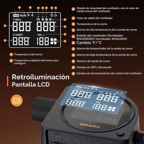 Vista 5 de Controlador de temperatura para barbacoa 5G Wi-Fi y Bluetooth INKBIRD, ventilador automático para ahumador con pantalla LCD para parrilla