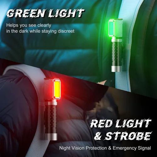 Vista 7 de Linterna Anhay Recargable 2000LM Linterna EDC con Luz Roja Verde 5 Modos Linterna LED Brillante Linterna Magnética Potente y Mini Linterna